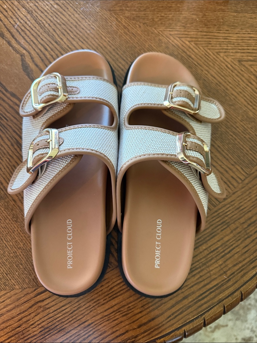 Project Cloud Women's Beige Double-Buckle Slide Sandals